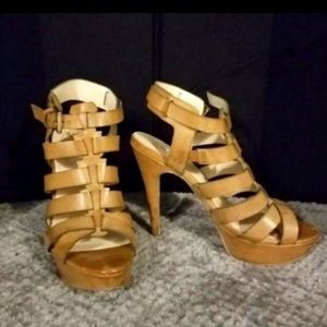 Ladies Brown Strap Stilettos,  Size 7.5